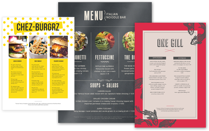 Menu Sizes