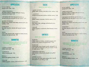 Folded Menu Sizes