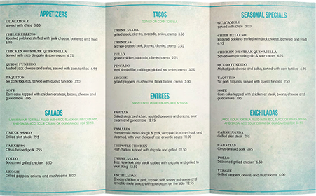 Folded Menu Sizes