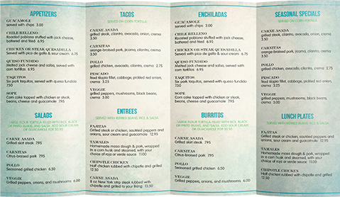 Takeout Menu Sizes