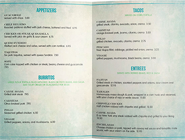 Folded Menu Sizes