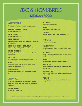 Mexican Food Menus In Spanish  Food