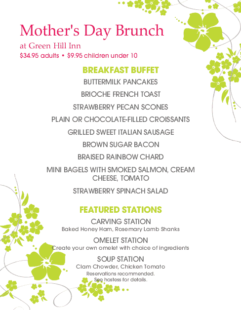 Happy Mother's Day Brunch Menu Mother's Day Menus Happy Mother's Day Brunch Menu Mother's Day Menus