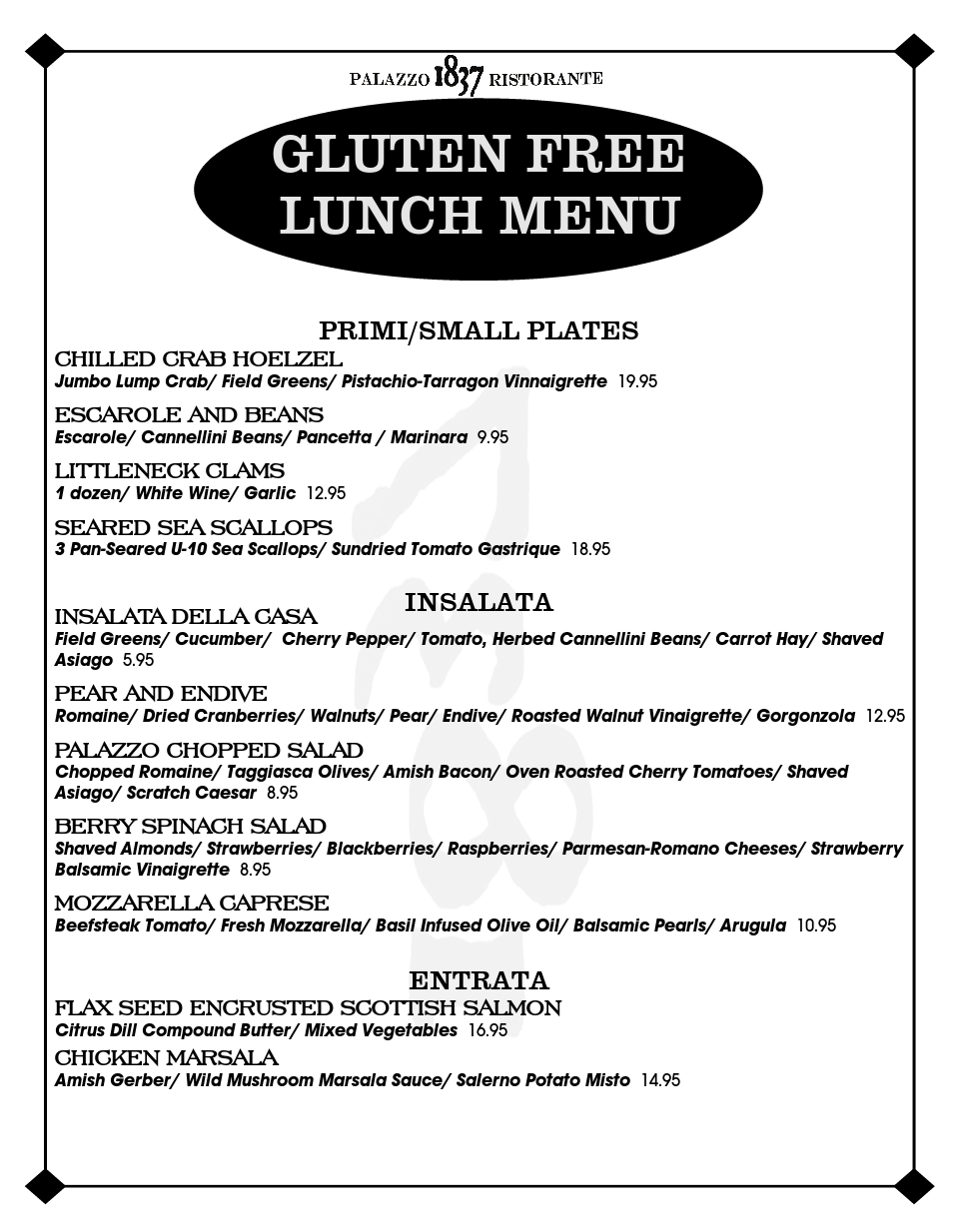 GLUTEN FREE LUNCH MENU