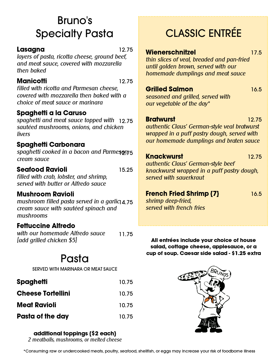 Menu Bruno S Pizza