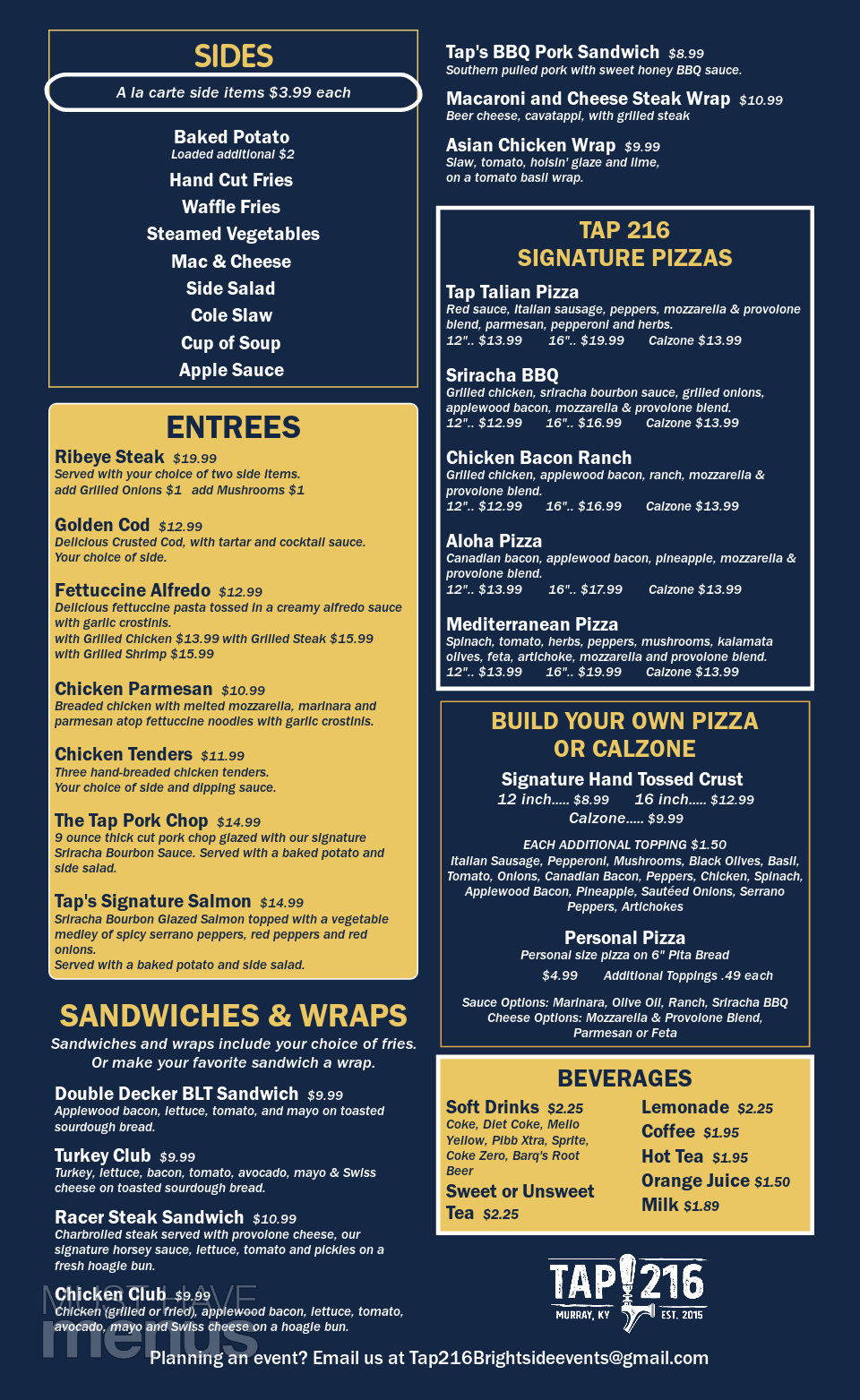 Taps Brea Menu _ Brunos Italian Kitchen – EMVQOE