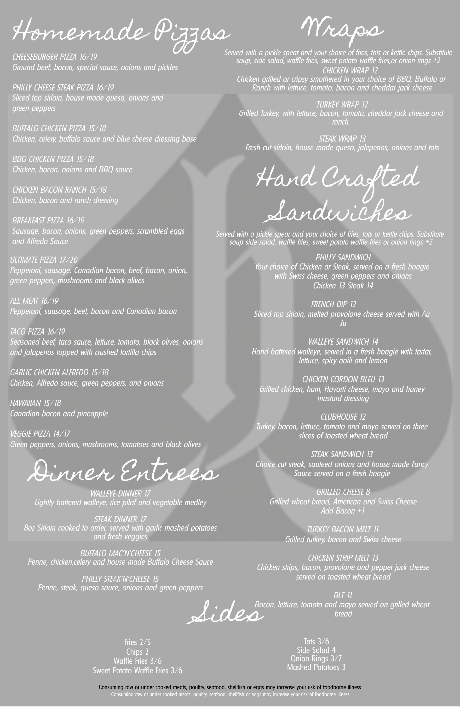 Hooligans WF Menu