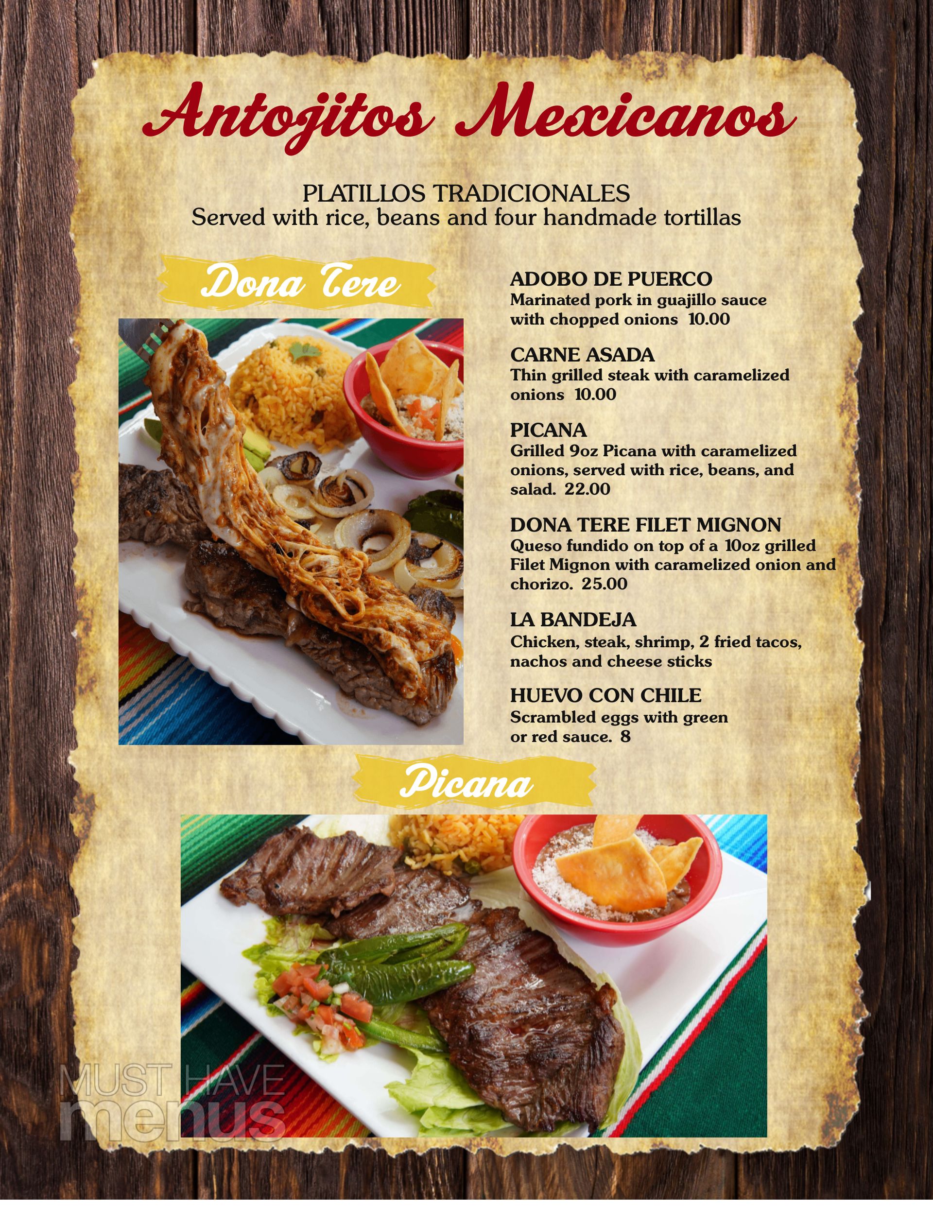 Tex Mex Menu