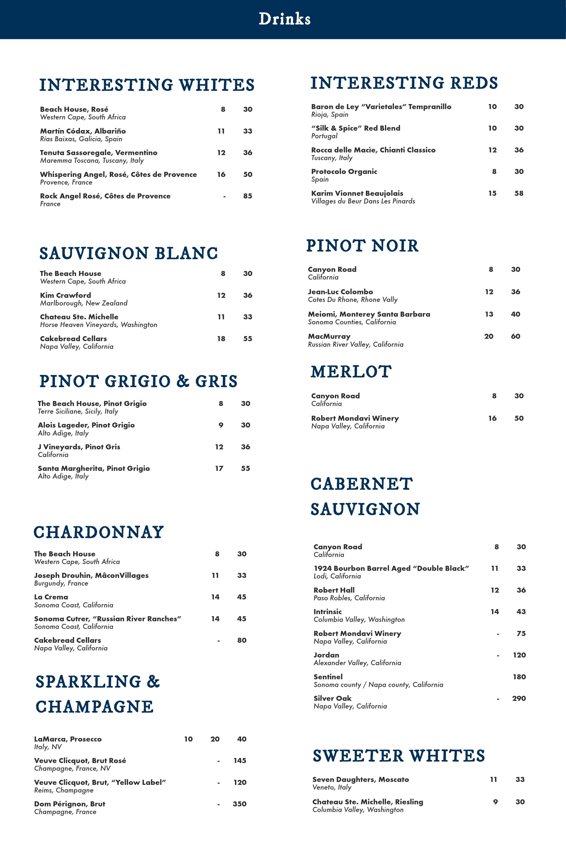 Salt Kitchen & Bar Drink Menu